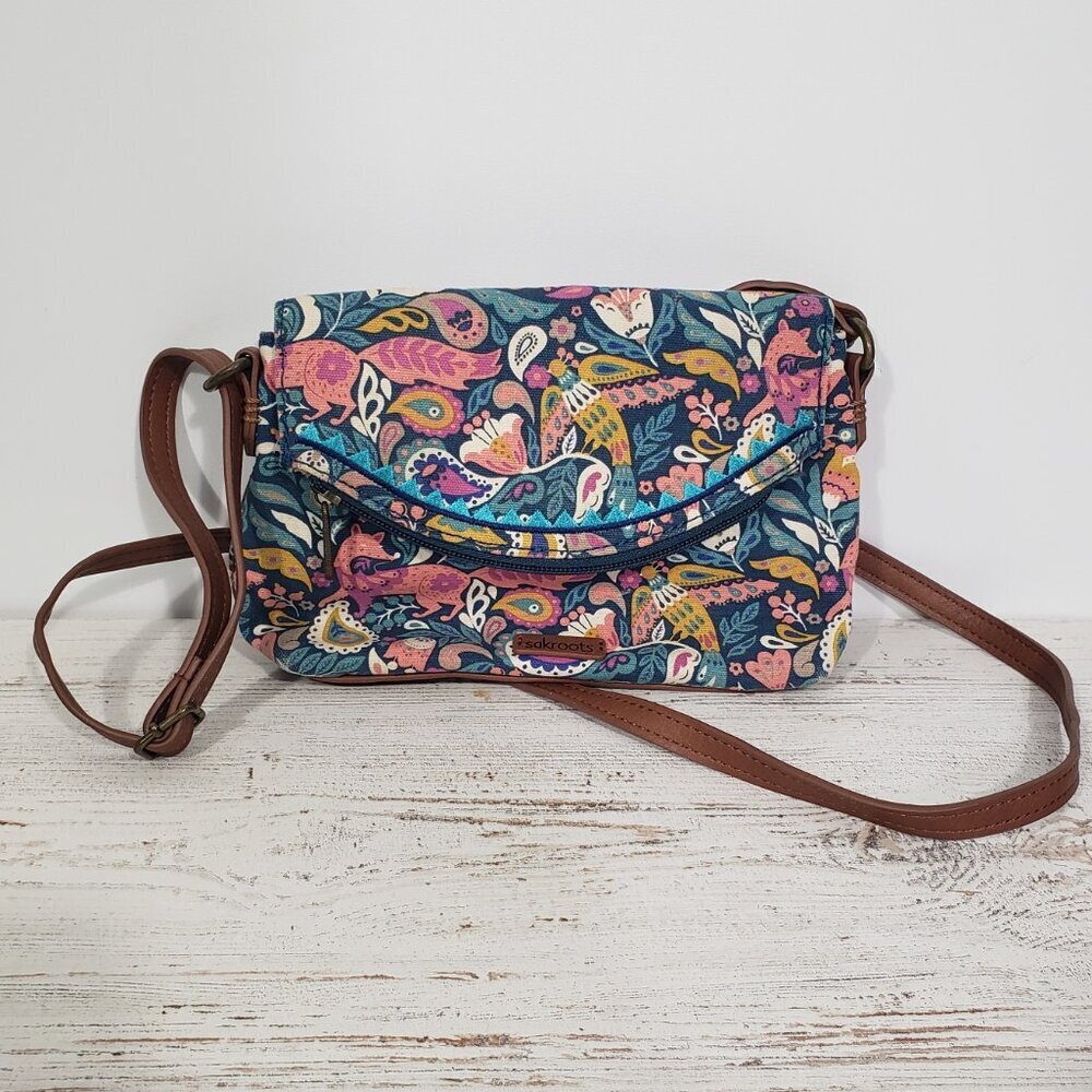 Sak Roots  Paisley Floral Bird Canvas Purse  ( can be worn Crossbody )